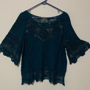 Democracy Teal Crochet Blouse